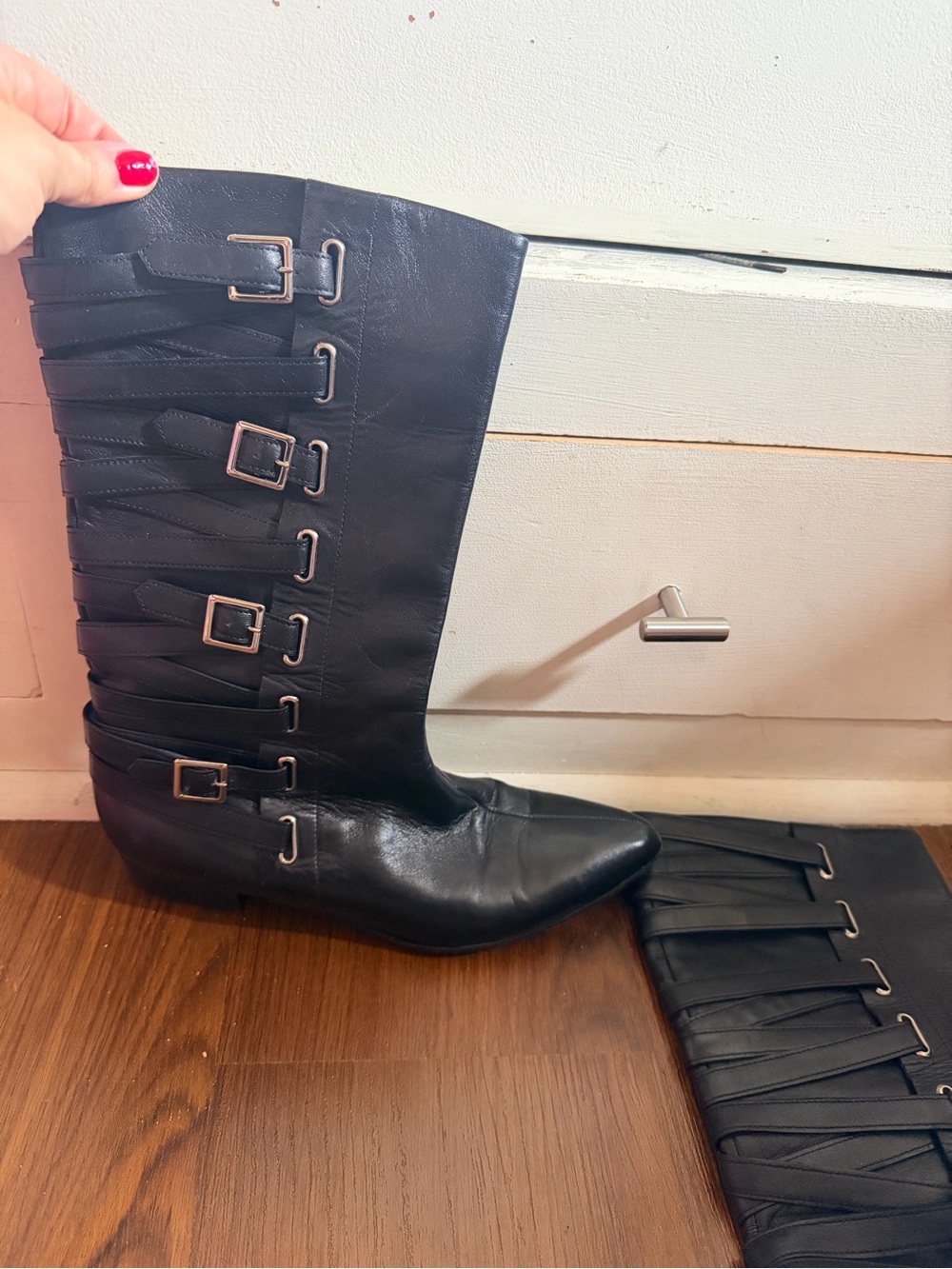 Marc Jacobs Vintage Black Buckle Leather Boots Size 9.5
